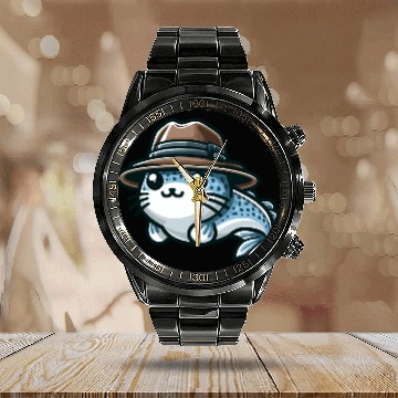 Discover Stylish Catfish with Hat Calendar Steel Band Watch