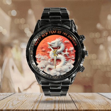 Discover Fantasy Dragon: Happy New Year of the Dragon! Calendar Steel Band Watch
