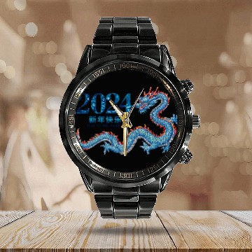 Discover Dragon's Roar: Year of the Dragon 2024 Red Calendar Steel Band Watch