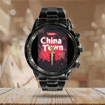 Discover ChinaTown Ignites: Synthwave Red & Black Shiluette Calendar Steel Band Watch