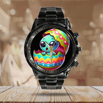 Discover Colorful Alien Easter Egg Hatch Design Calendar Steel Band Watch