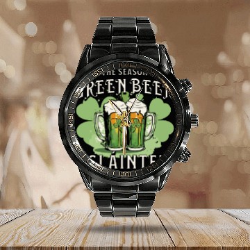 Discover St Pat's Design This is the Season for Green Beer Calendar Steel Band Watch
