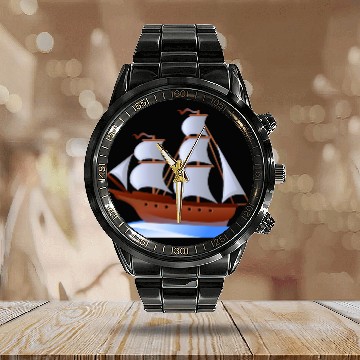 Discover Brown and white sailboat illustration, Sailing shi Calendar Steel Band Watch