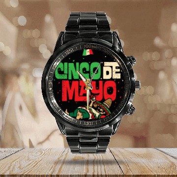 Discover Cinco De Mayo May 5 Drunk Mexican Flag Calendar Steel Band Watch