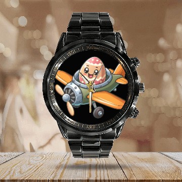 Discover Easter Egg Airplane Pilot Design Calendar Steel Band Watch