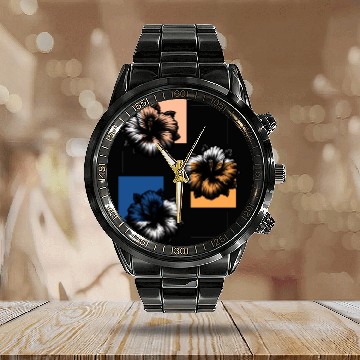 Discover Abstract Risograph hibiscus Calendar Steel Band Watch