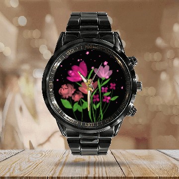 Discover Pink Cosmos flowers Calendar Steel Band Watch