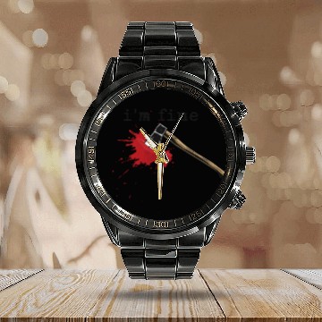 Discover I'm Fine Axe Stab Halloween Bloody Axe Costumebloo Calendar Steel Band Watch