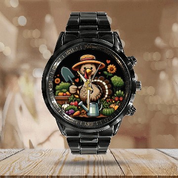 Discover Thanksgiving Garden Turkey Gardener Vegetable Calendar Steel Band Watch