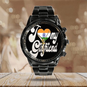 Discover IndiaI Love My Indian Girlfriend Calendar Steel Band Watch