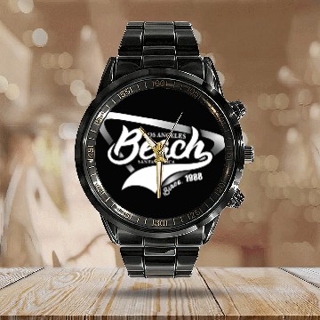 Discover Los Angeles Beach Calendar Steel Band Watch