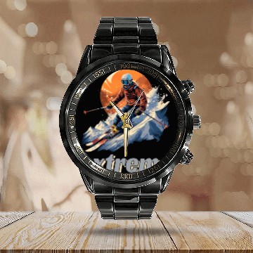 Discover Skiing Off Piste Winter Fun for a Skiers Calendar Steel Band Watch