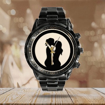 Discover Silhouette of Lesbian Couple Calendar Steel Band Watch