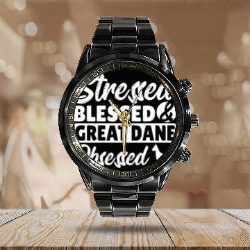 Discover Stressed Blessed & Great Dane Obsessed Great Dane Calendar Steel Band Watch
