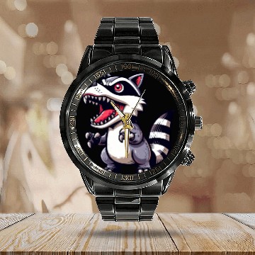 Discover Raccoon T-Rex Dino Mutation Calendar Steel Band Watch