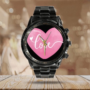 Discover Pink heart Calendar Steel Band Watch