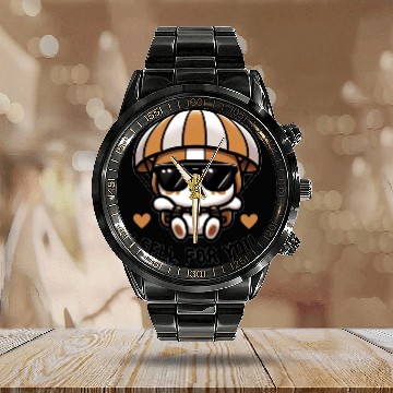 Discover Valentines Cat Funny Parachutist Calendar Steel Band Watch