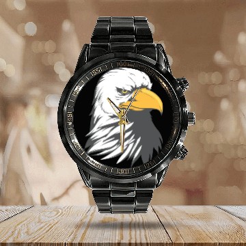 Discover Bald Eagle Head Cartoon Calendar Steel Band Watch