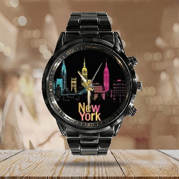 Discover New York City Skyline Calendar Steel Band Watch