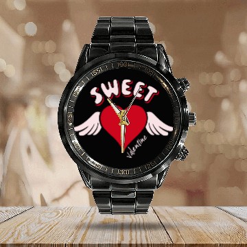 Discover Sweet Valentine Valentine's Day Heart Cupid Wings Calendar Steel Band Watch
