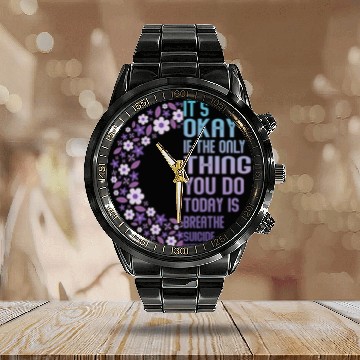 Discover Mental Health Warrior Purple and Teal Calendar Steel Band Watch