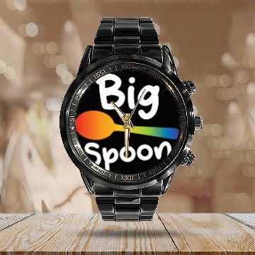 Discover Big Spoon LGBT Pride Gay Lesbian Couple Matching Calendar Steel Band Watch