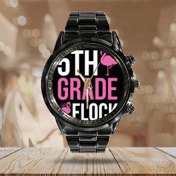 Discover 5th Grade Flock Back to School Flamingo Calendar Steel Band Watch