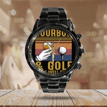 Discover Bourbon Golf Funny Golfer Bourbon Lover Calendar Steel Band Watch