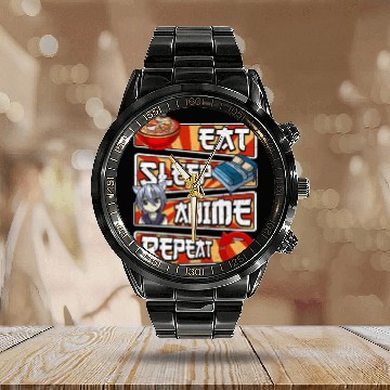 Discover eat sleep anime repeat cute lovers obsessed Calendar Steel Band Watch