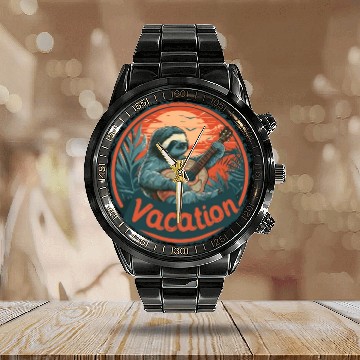 Discover Tropical Sloth Guitar Vacation Sunset Beach Calendar Steel Band Watch
