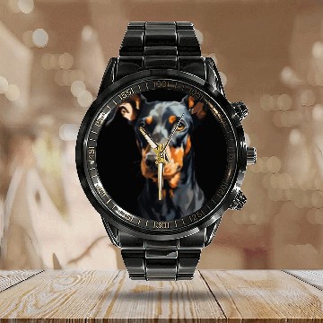 Discover Doberman natural ears Calendar Steel Band Watch