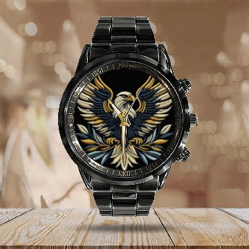 Discover Regal Eagle Wings Embroidered Calendar Steel Band Watch
