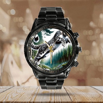 Discover Snow Leopard Leopard White Leopard Calendar Steel Band Watch