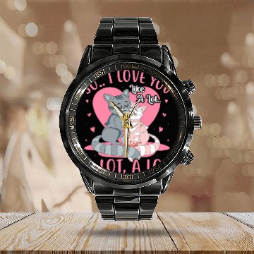 Discover Cute Valentine's Day Cartoon Cats Calendar Steel Band Watch