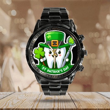 Discover St patricks day cartoon dentist design, cute tooth Calendar Steel Band Watch