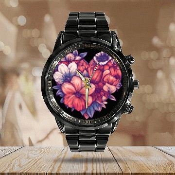 Discover Blooming Floral Heart Calendar Steel Band Watch