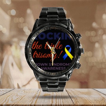 Discover Down Syndrome Awareness Triple Trisomy Rock Calendar Steel Band Watch