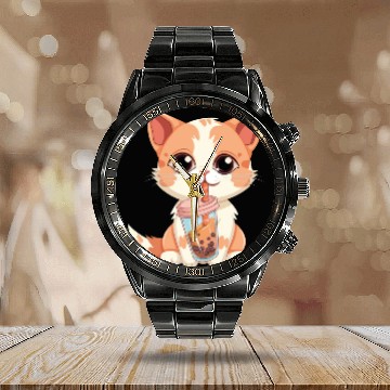 Discover Cat Boba Tea Bubble Tea Anime Kawaii Neko Calendar Steel Band Watch