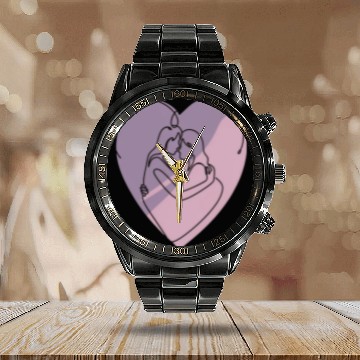 Discover Minimalist Silhouette of Lesbians in Heart Calendar Steel Band Watch