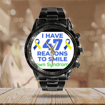 Discover Down Syndrome Awareness 47 Reasons to Smile Calendar Steel Band Watch