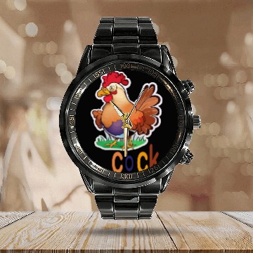 Discover cute cock animal Calendar Steel Band Watch