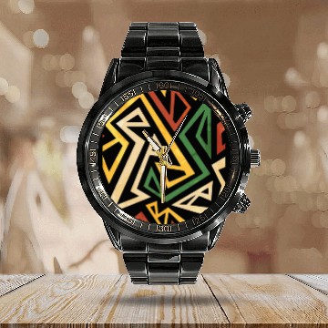 Discover African Pattern, Ethnic, Black, Tribal Calendar Steel Band Watch