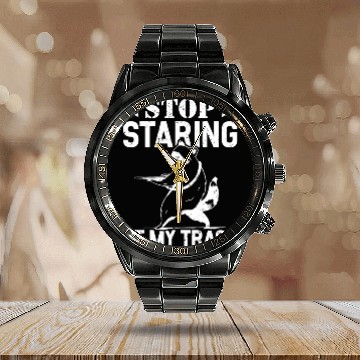 Discover Stop staring at my trash Funny Raccoon Calendar Steel Band Watch