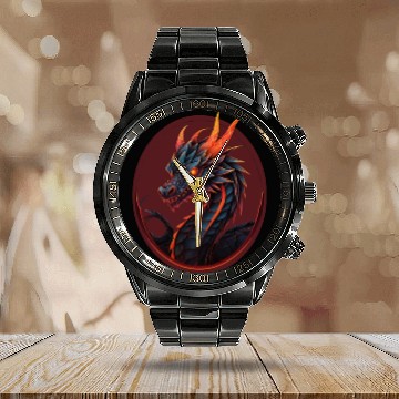 Discover GEOMETRIC DARK DRAGON Calendar Steel Band Watch