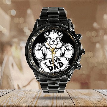 Discover Guinea Pig Cavy I Love Dad Calendar Steel Band Watch