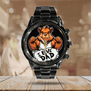 Discover Guinea Pig Cavy I Love Dad Calendar Steel Band Watch