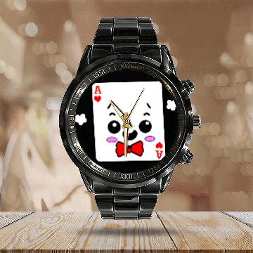 Discover Kawaii Ace of Hearts Playing Card Calendar Steel Band Watch