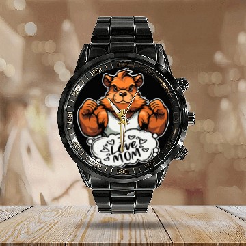 Discover Guinea Pig Cavy Mother I Love Mom Calendar Steel Band Watch