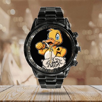 Discover Duck Goose Geese I Love Mom Calendar Steel Band Watch
