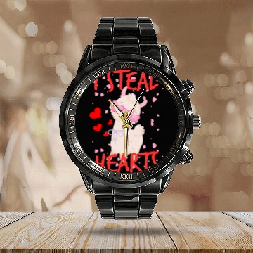 Discover Cute Llama alpaca valentine day for couples Calendar Steel Band Watch
